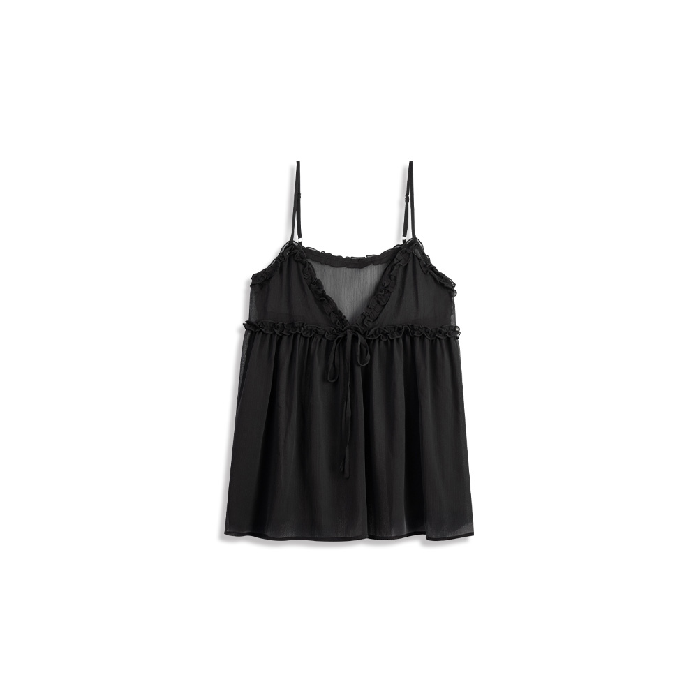 シアーフリルリボンキャミソール - ブラック