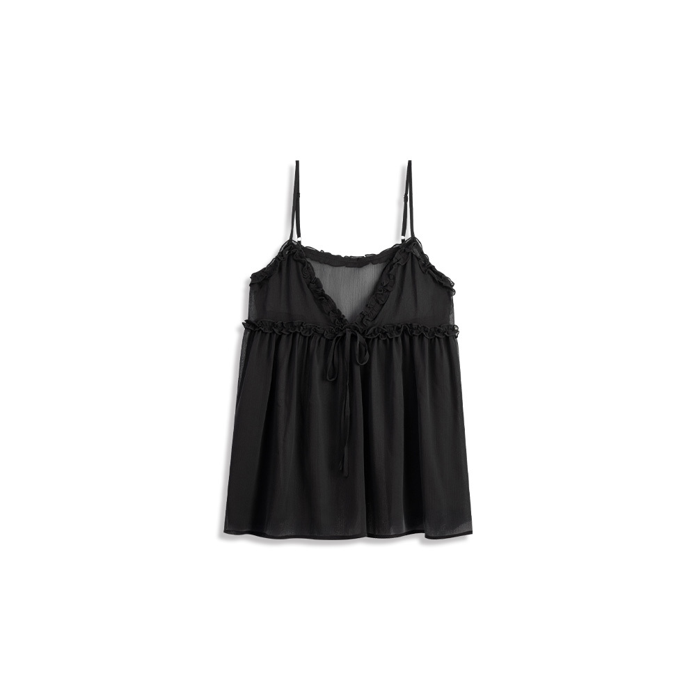 シアーフリルリボンキャミソール - ブラック