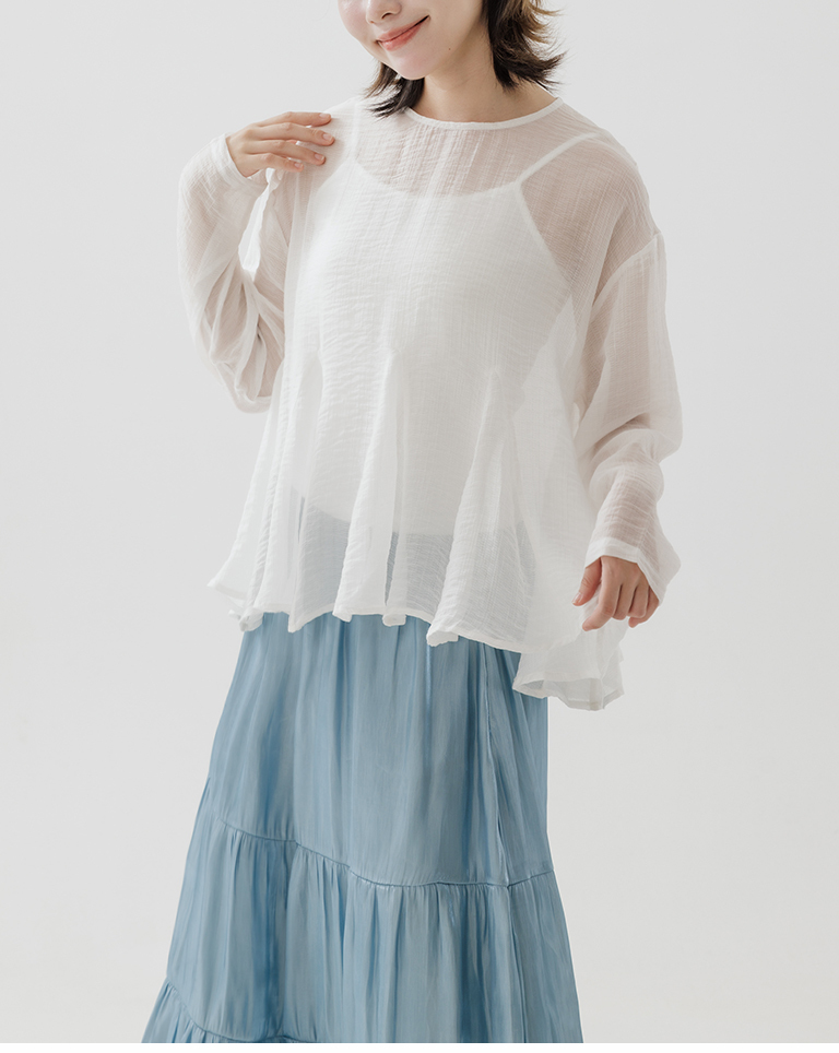 キャミ付きフレア切り替えブラウス