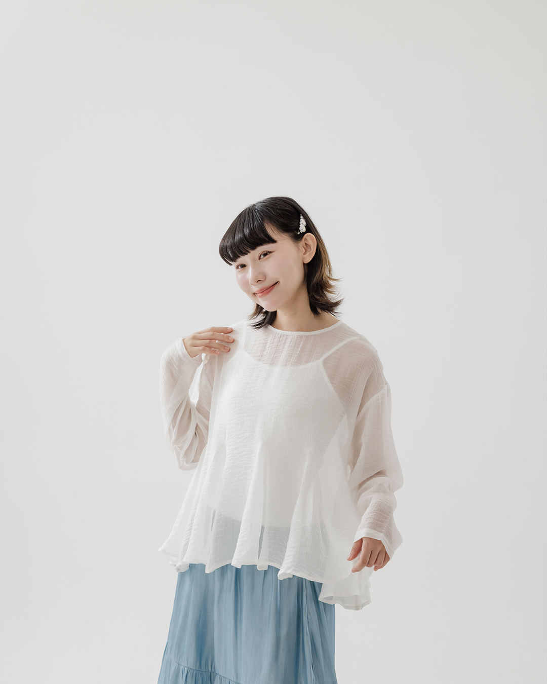 キャミ付きフレア切り替えブラウス