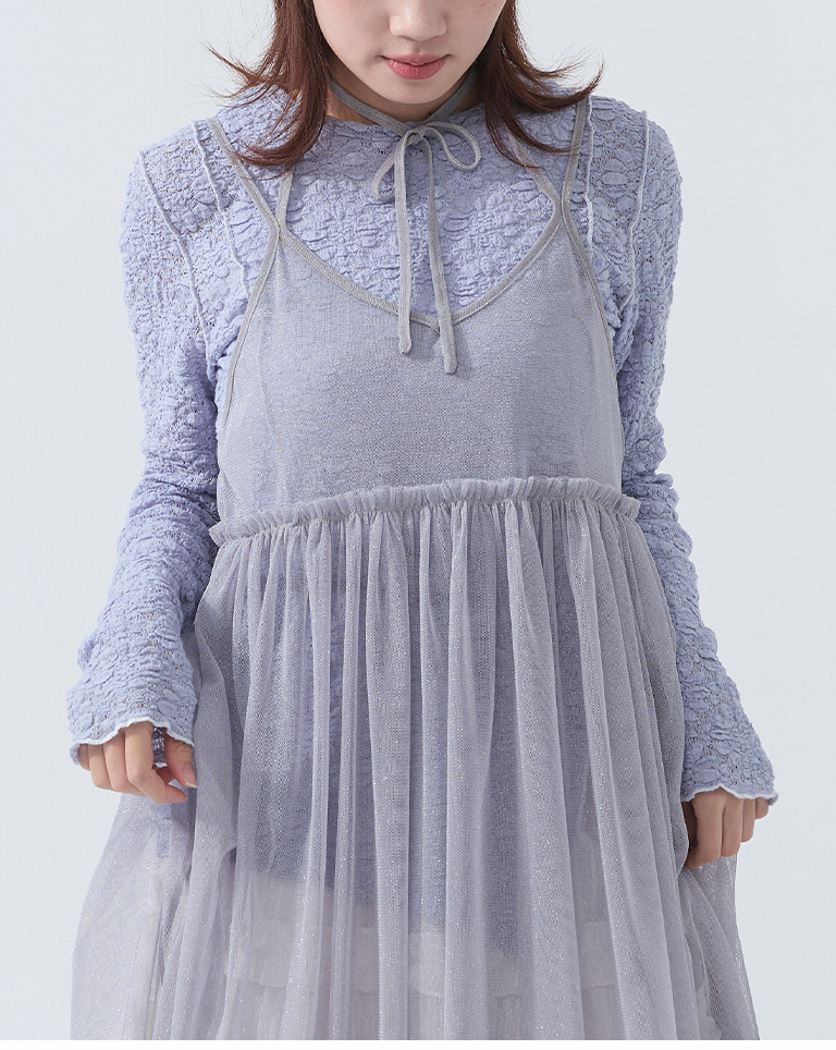 チュールデザインキャミロングジレ - グレー