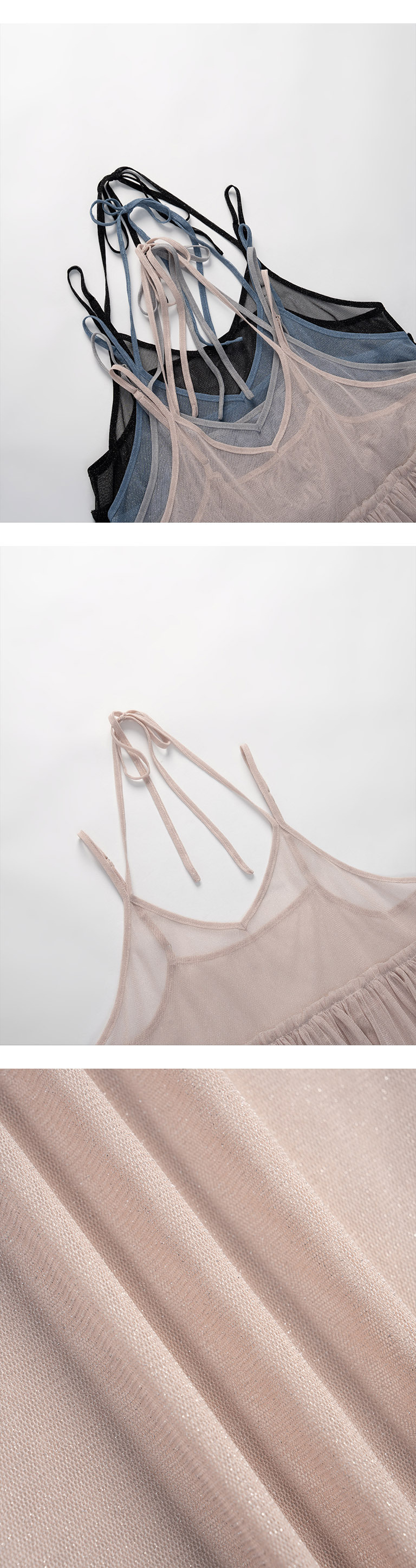 チュールデザインキャミロングジレ - ブラック