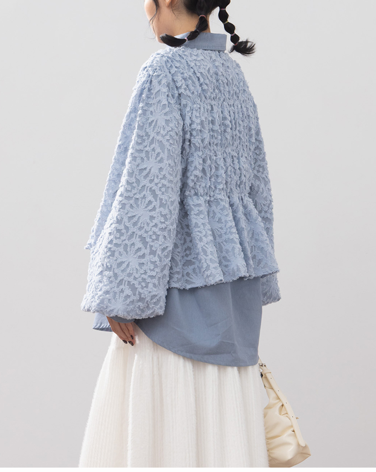 フェザージャカード透かしトップス 3色展開