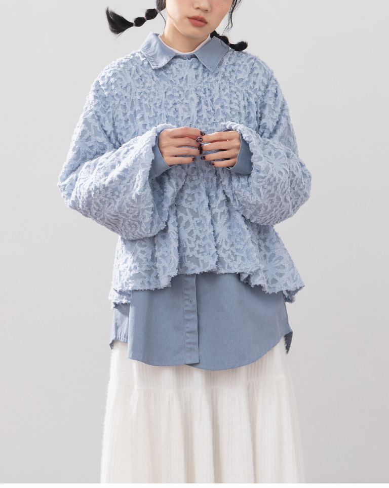 フェザージャカード透かしトップス 3色展開