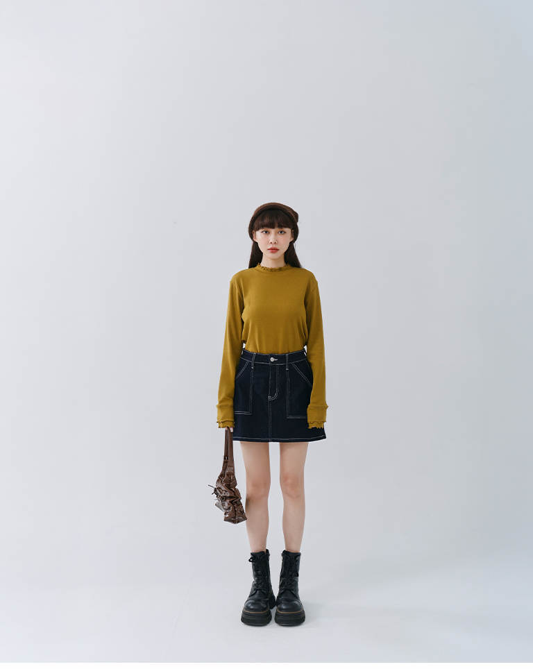 ダブルフリルリネックトップス 6色展開