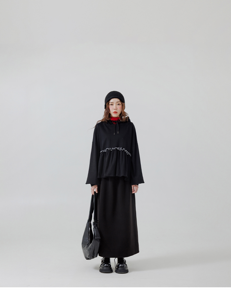 配色フリル切替パーカー 2色展開