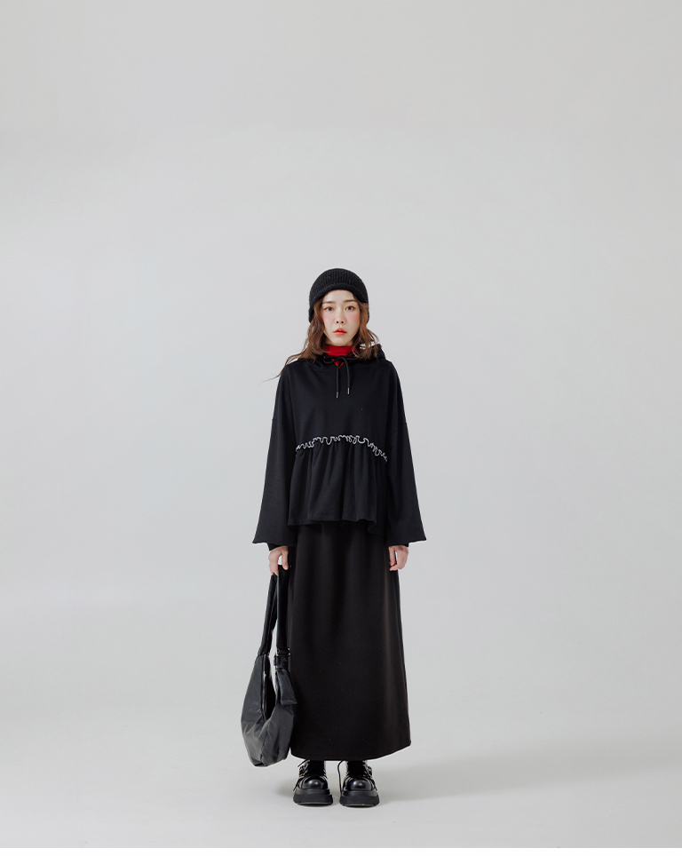 配色フリル切替パーカー 2色展開