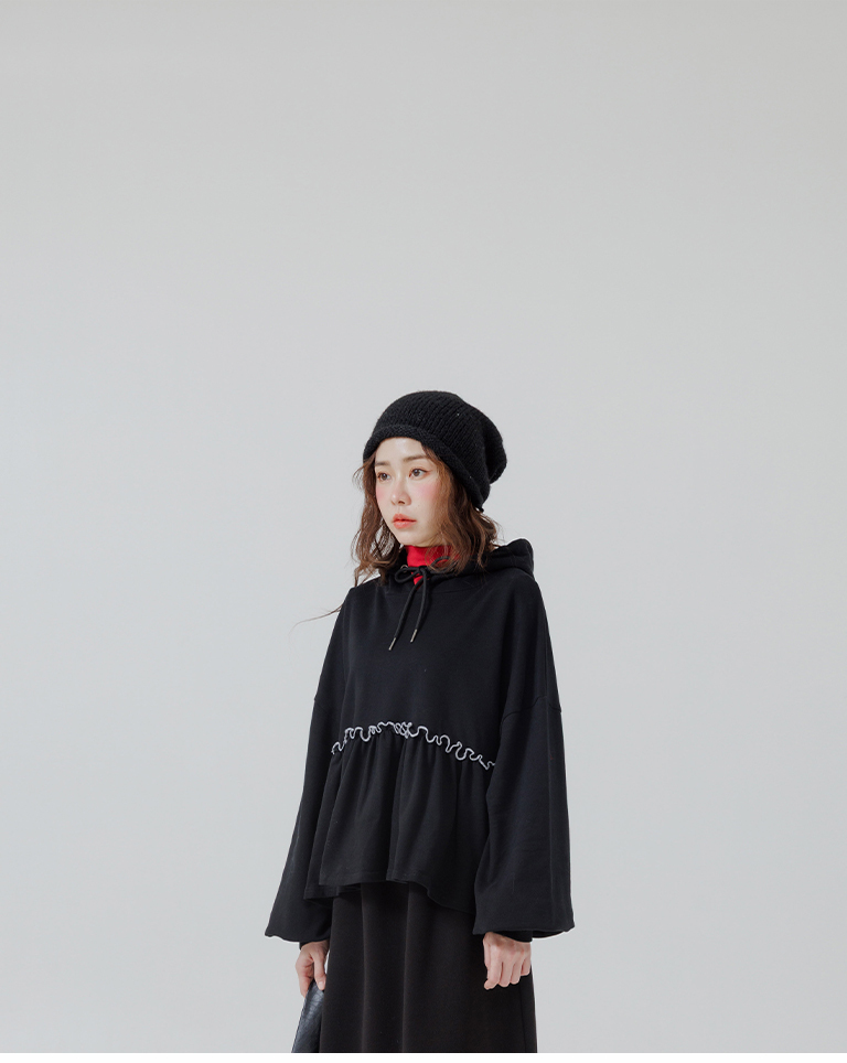 配色フリル切替パーカー 2色展開