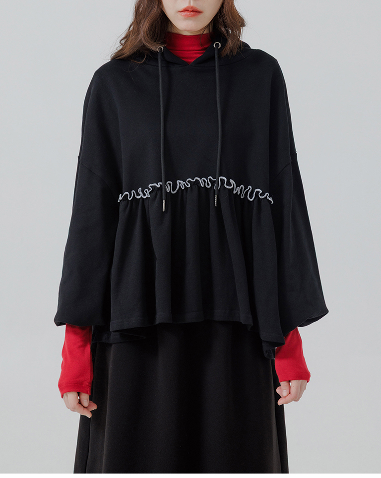 配色フリル切替パーカー 2色展開