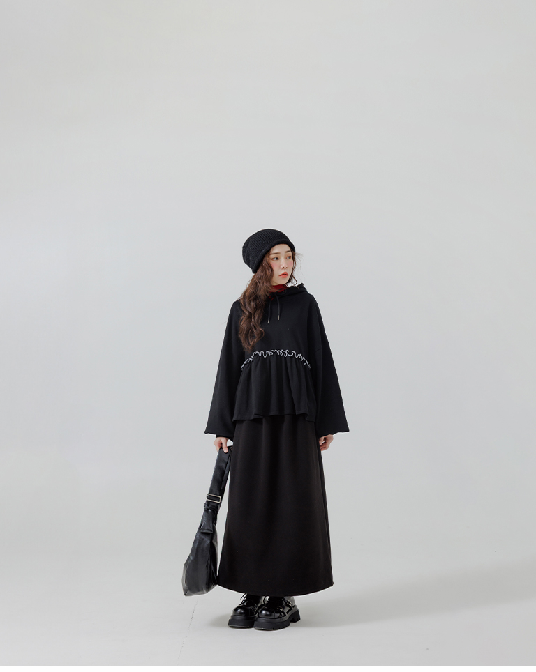 配色フリル切替パーカー 2色展開