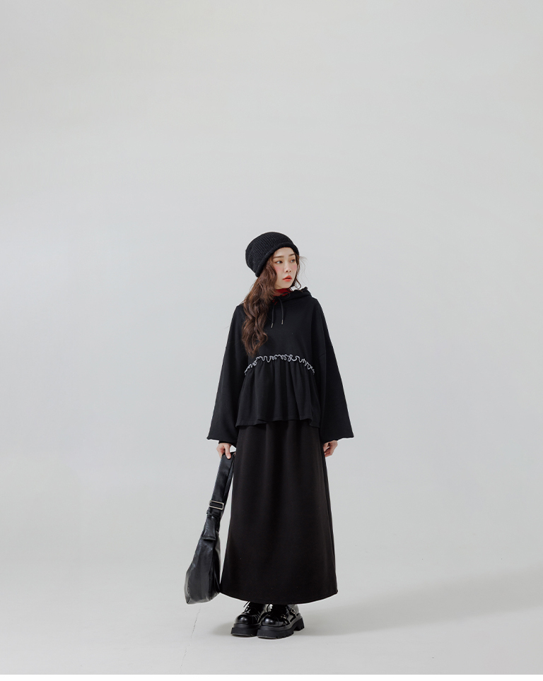 配色フリル切替パーカー 2色展開