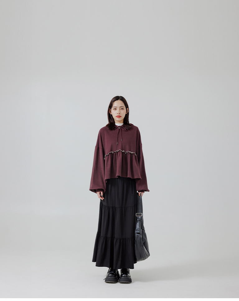 配色フリル切替パーカー 2色展開