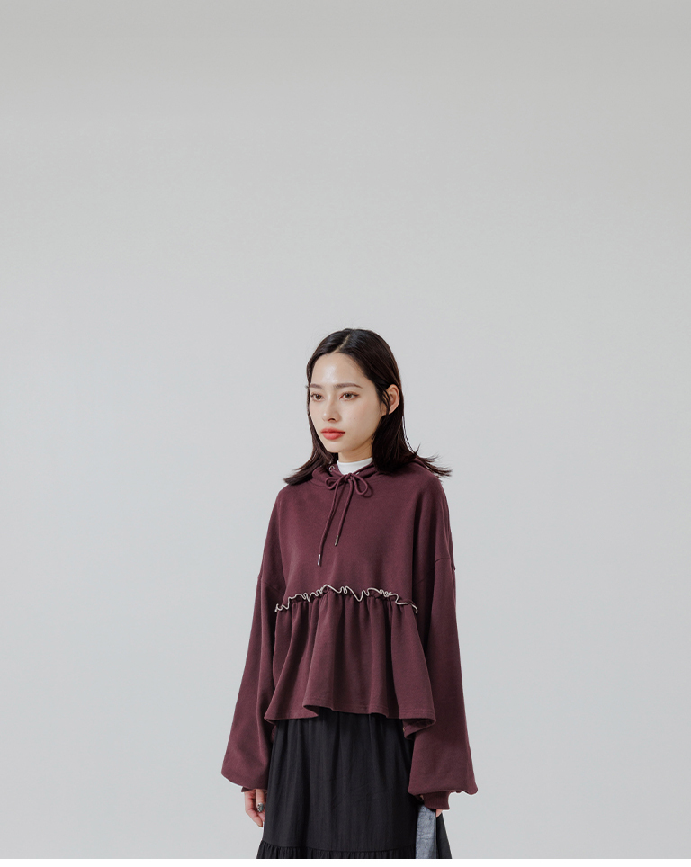 配色フリル切替パーカー 2色展開