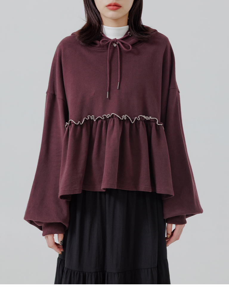 配色フリル切替パーカー 2色展開