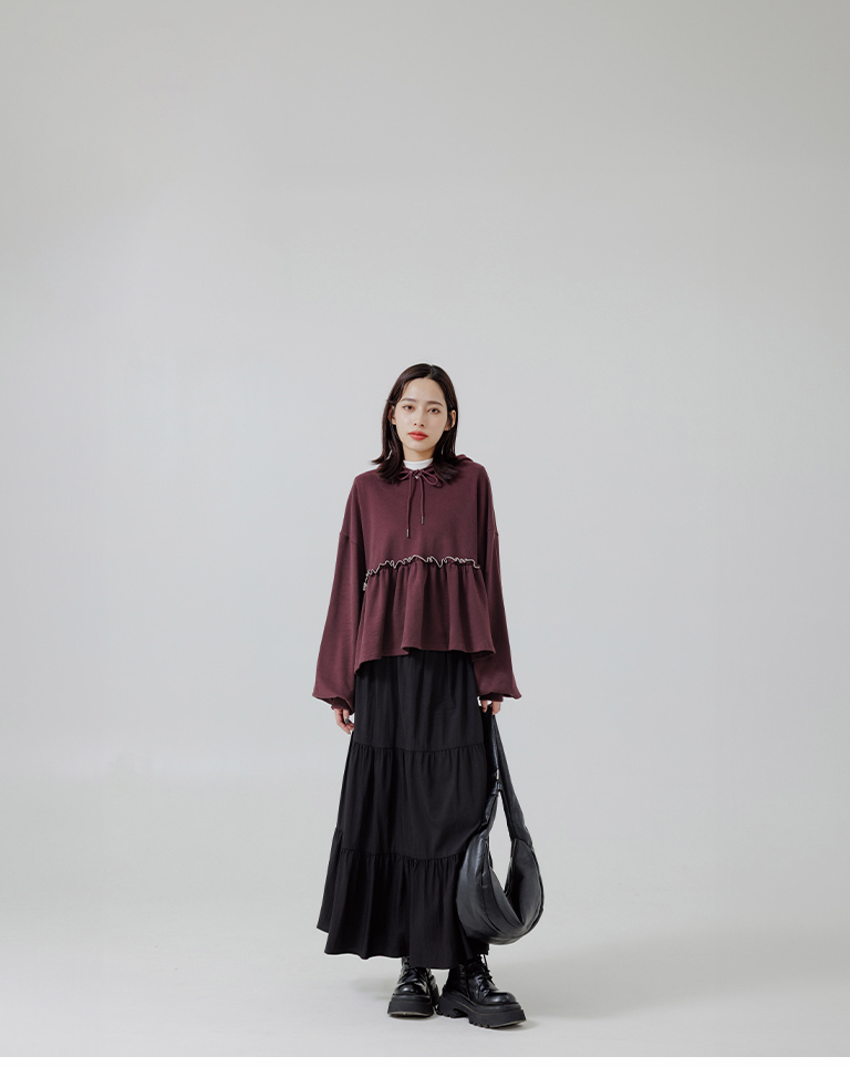 配色フリル切替パーカー 2色展開