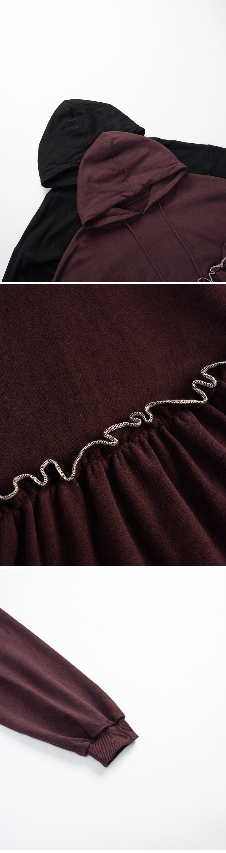 配色フリル切替パーカー 2色展開