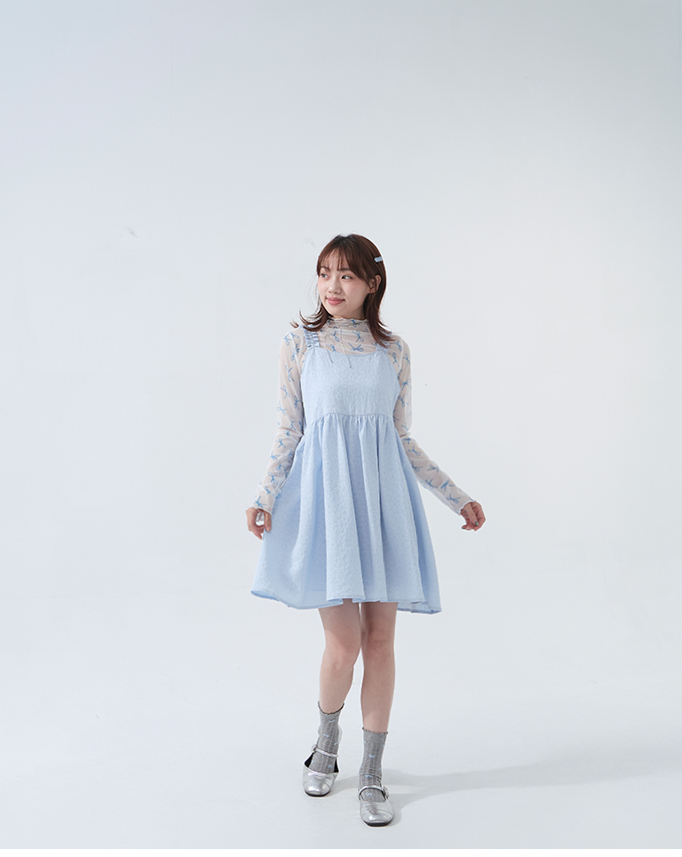 総柄リボンハイネックシアートップス3色展開