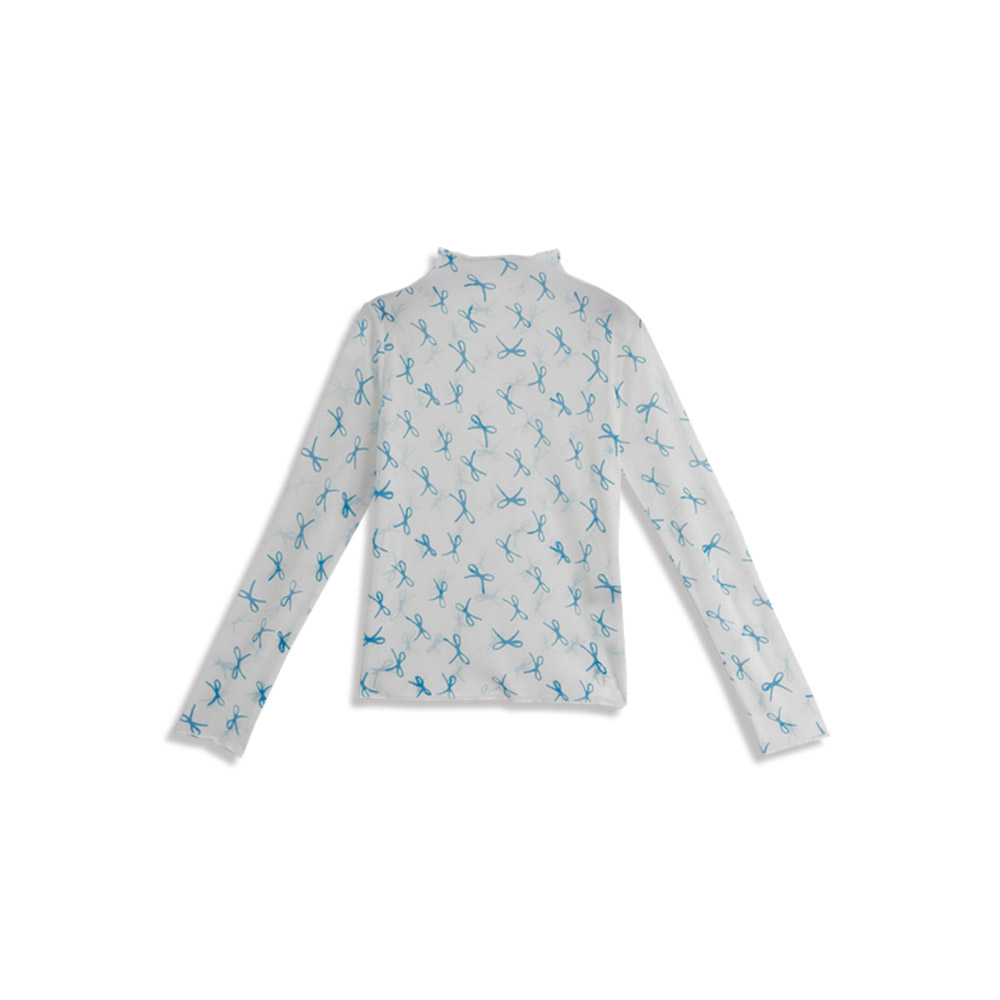 総柄リボンハイネックシアートップス3色展開