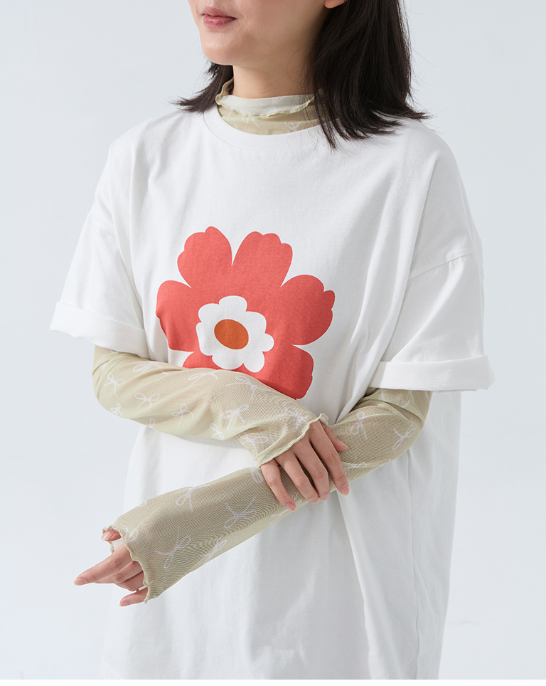 総柄リボンハイネックシアートップス3色展開