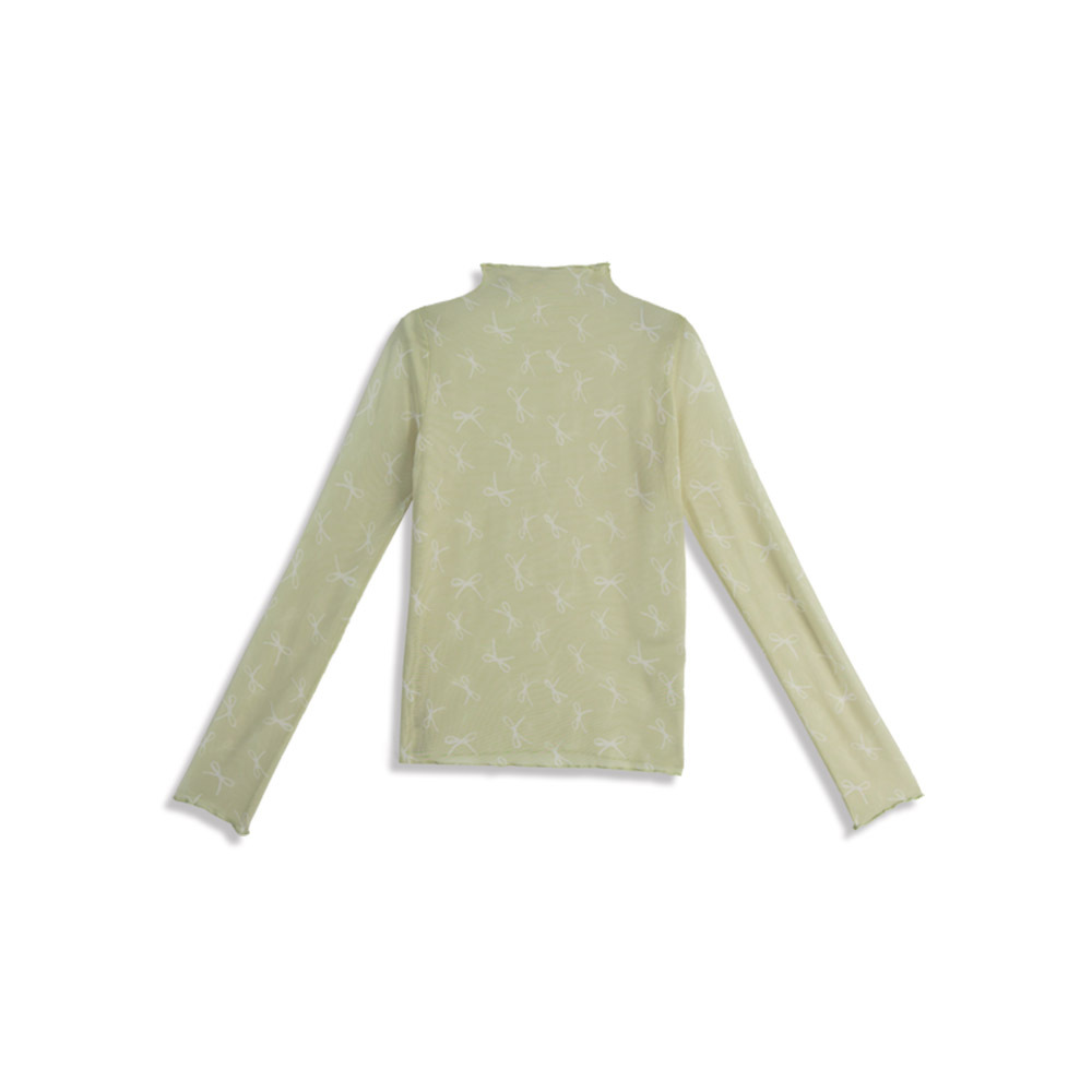 総柄リボンハイネックシアートップス3色展開