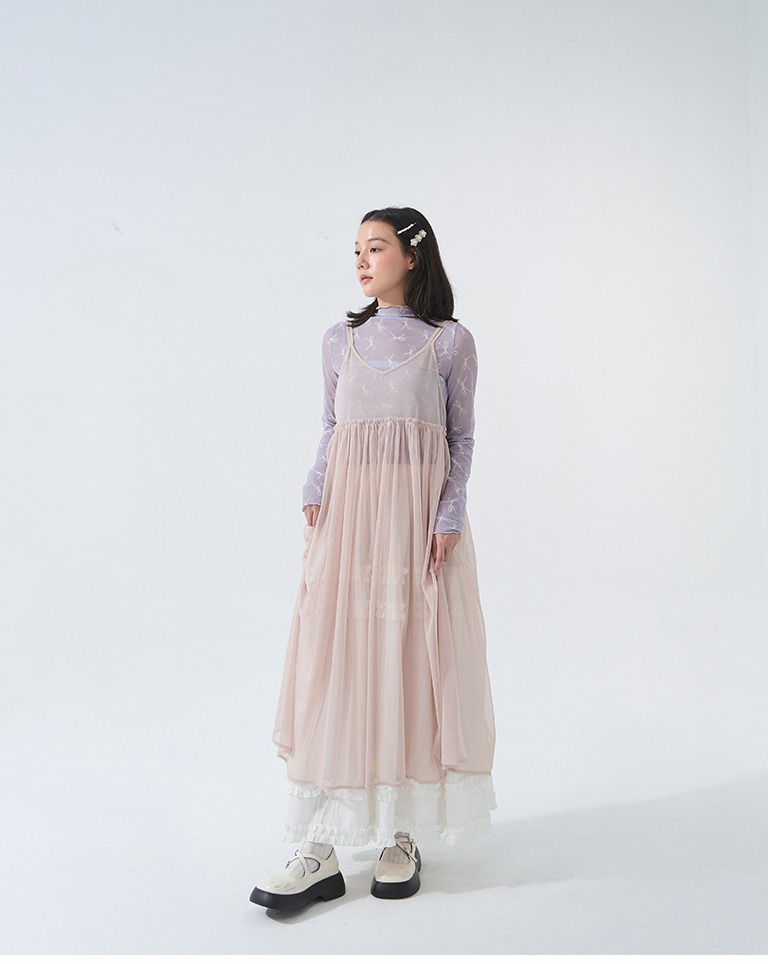 総柄リボンハイネックシアートップス3色展開