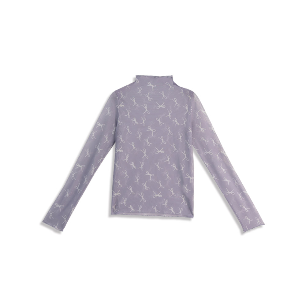 総柄リボンハイネックシアートップス3色展開