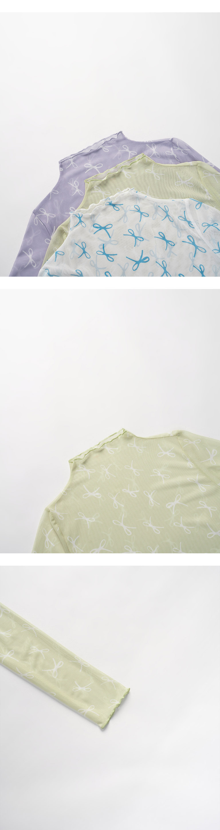 総柄リボンハイネックシアートップス3色展開