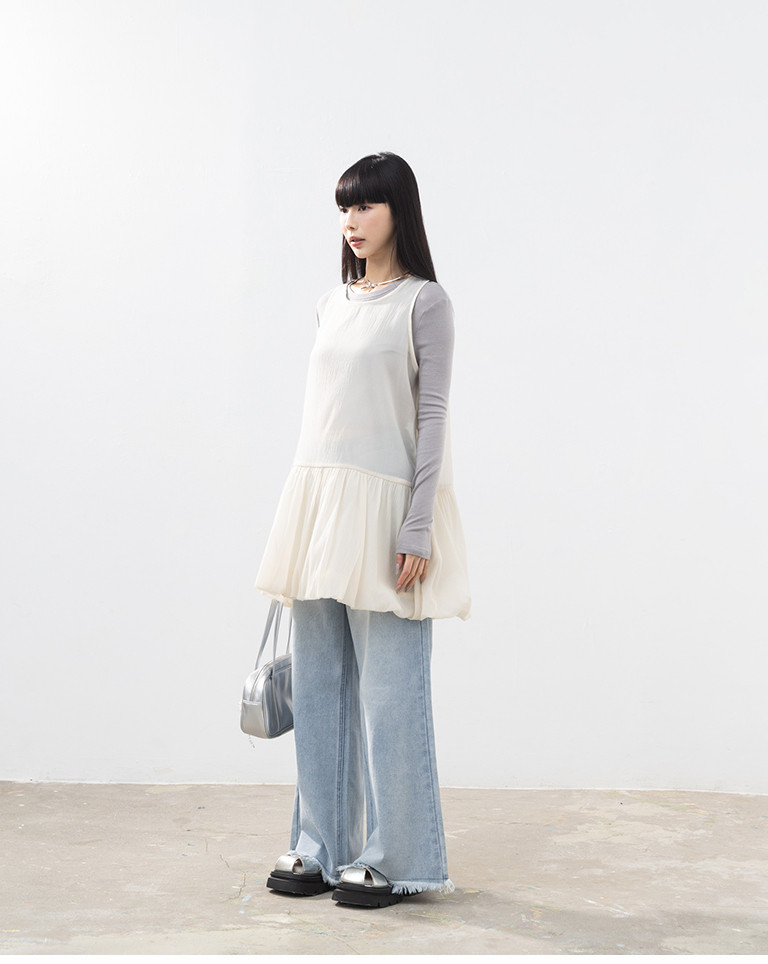 サイドドローストリング長袖トップス 5色展開