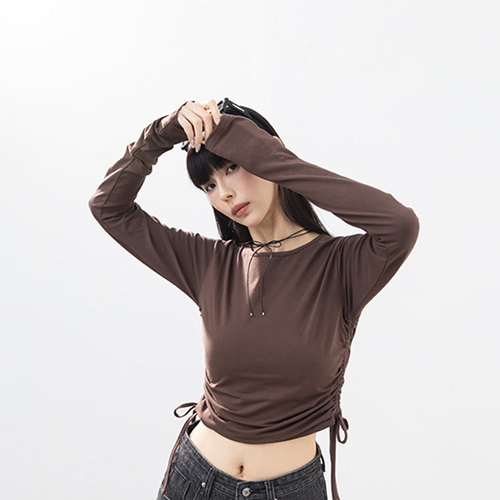 サイドドローストリング長袖トップス 5色展開