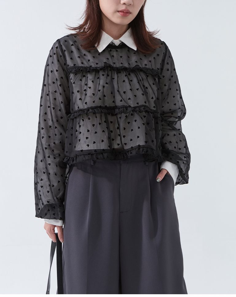 立体ハートフリルシアートップス - 3色展開