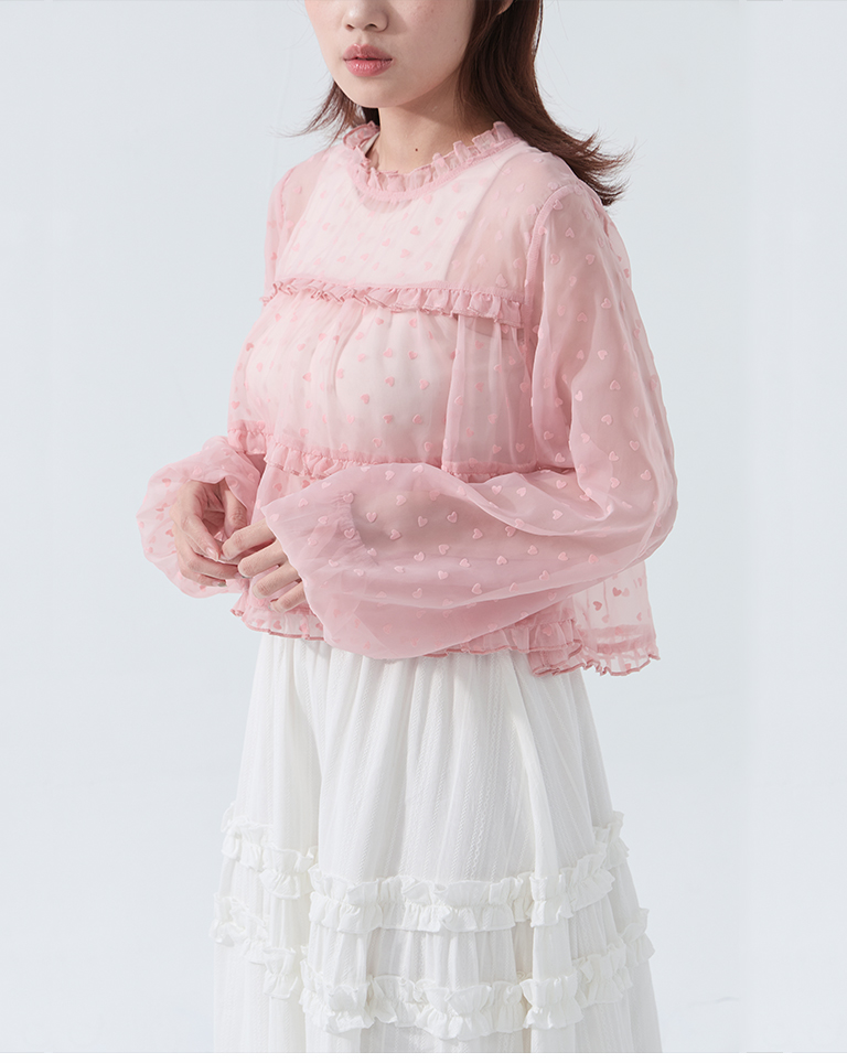 立体ハートフリルシアートップス - 3色展開