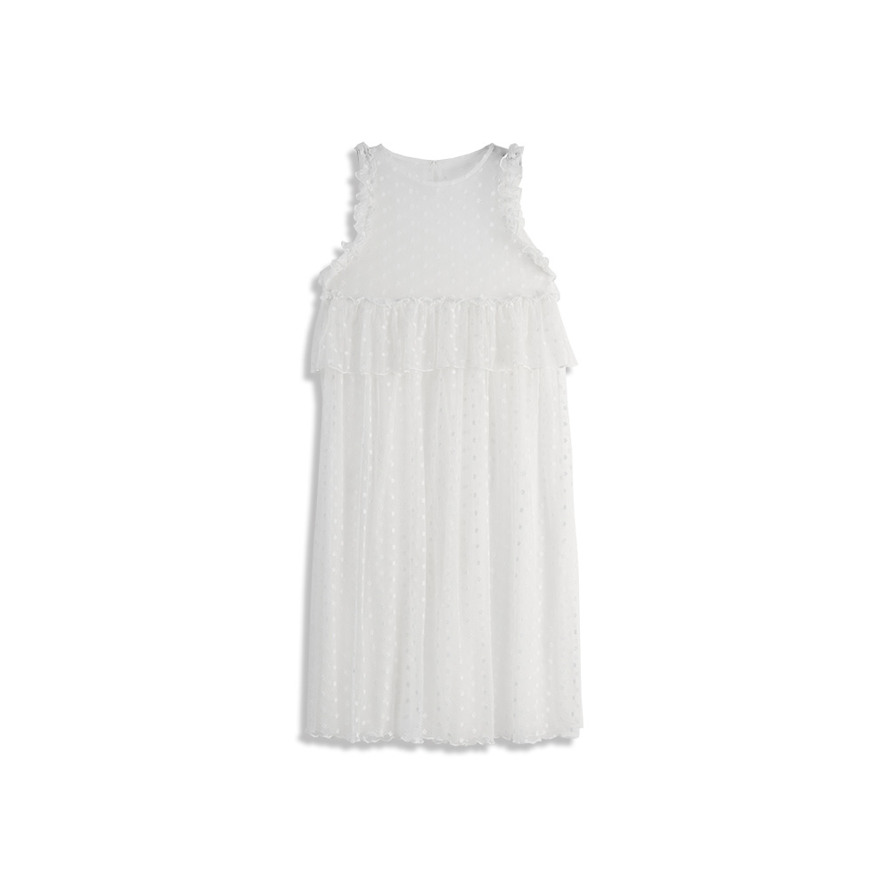 フラワー刺繍チュールロングトップス