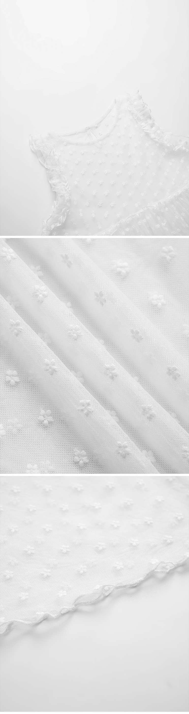 フラワー刺繍チュールロングトップス