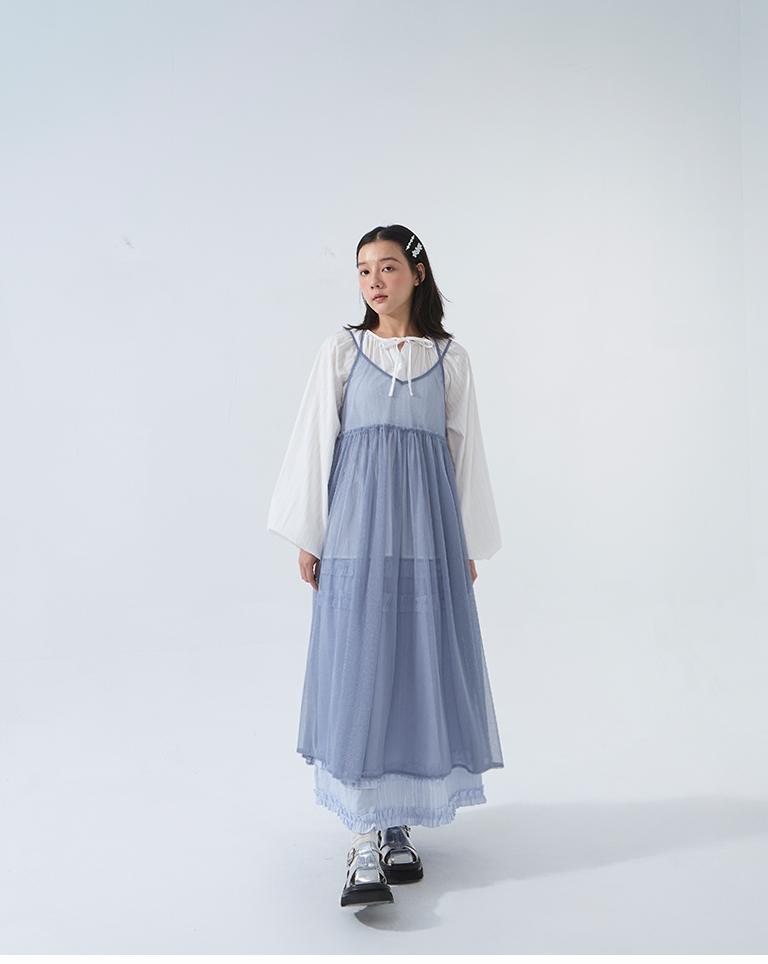 チュールデザインキャミロングジレ - ピンク