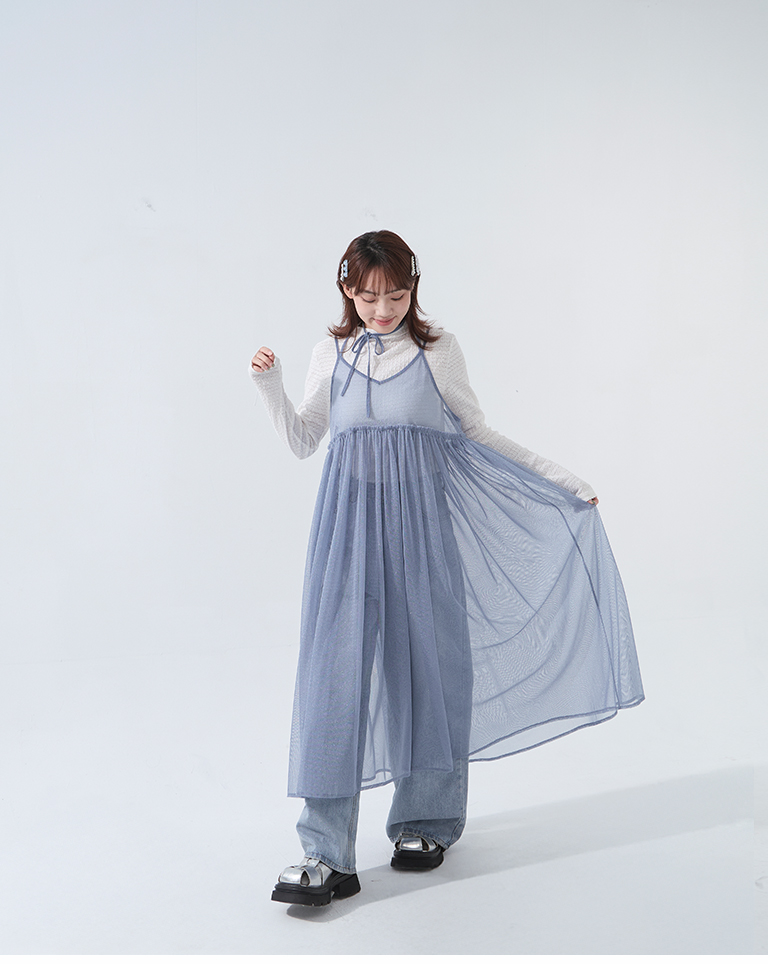 チュールデザインキャミロングジレ - ピンク