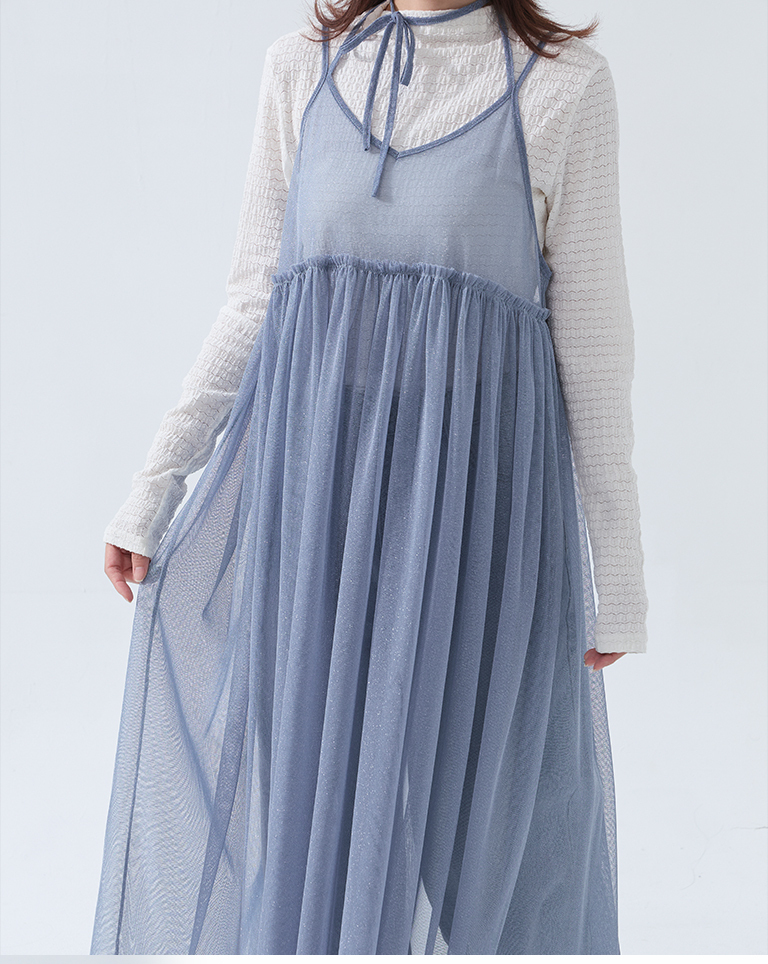 チュールデザインキャミロングジレ - ピンク