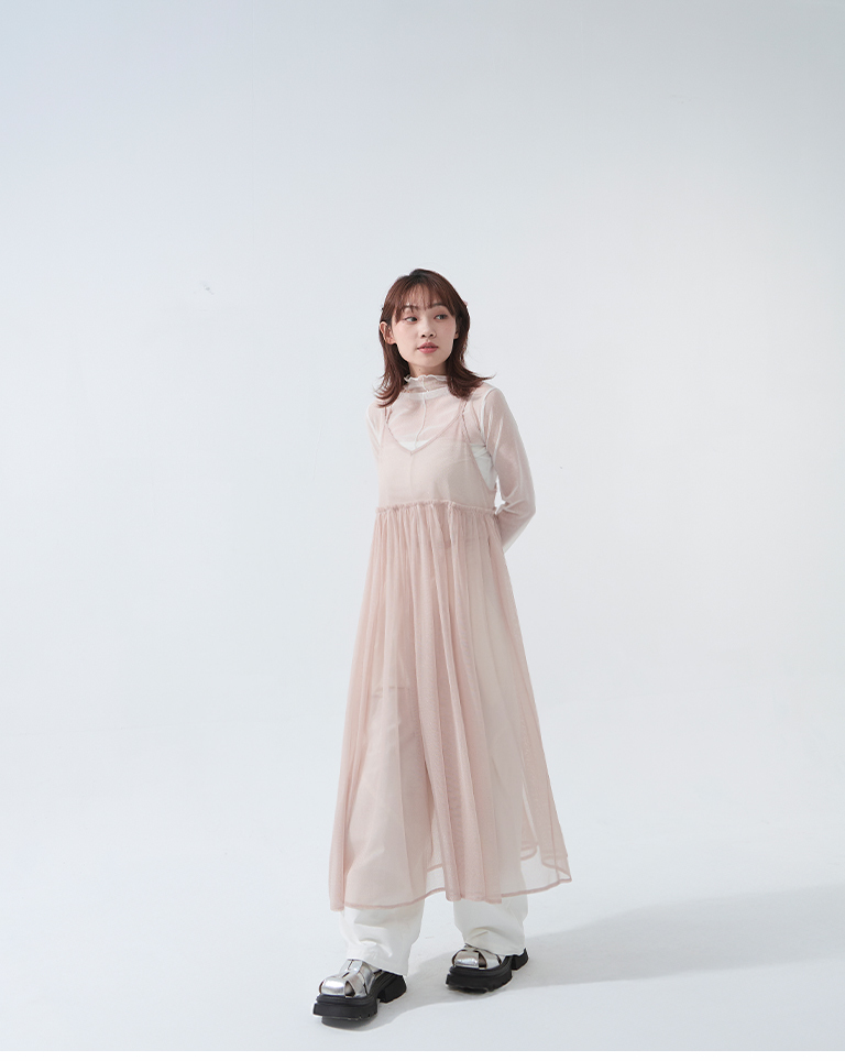 チュールデザインキャミロングジレ - ブルー