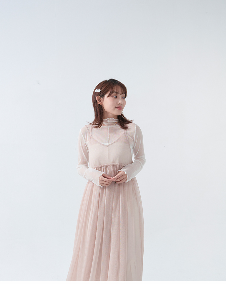 チュールデザインキャミロングジレ - ブルー