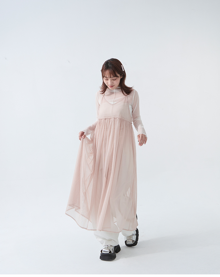 チュールデザインキャミロングジレ - ブルー