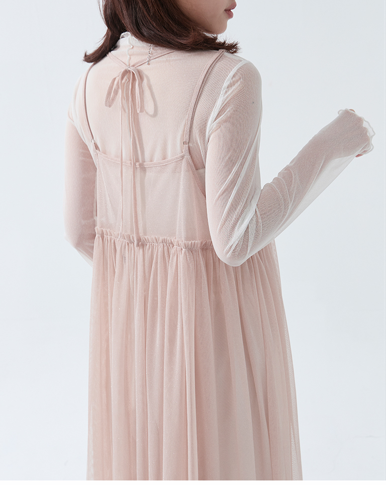 チュールデザインキャミロングジレ - ブルー