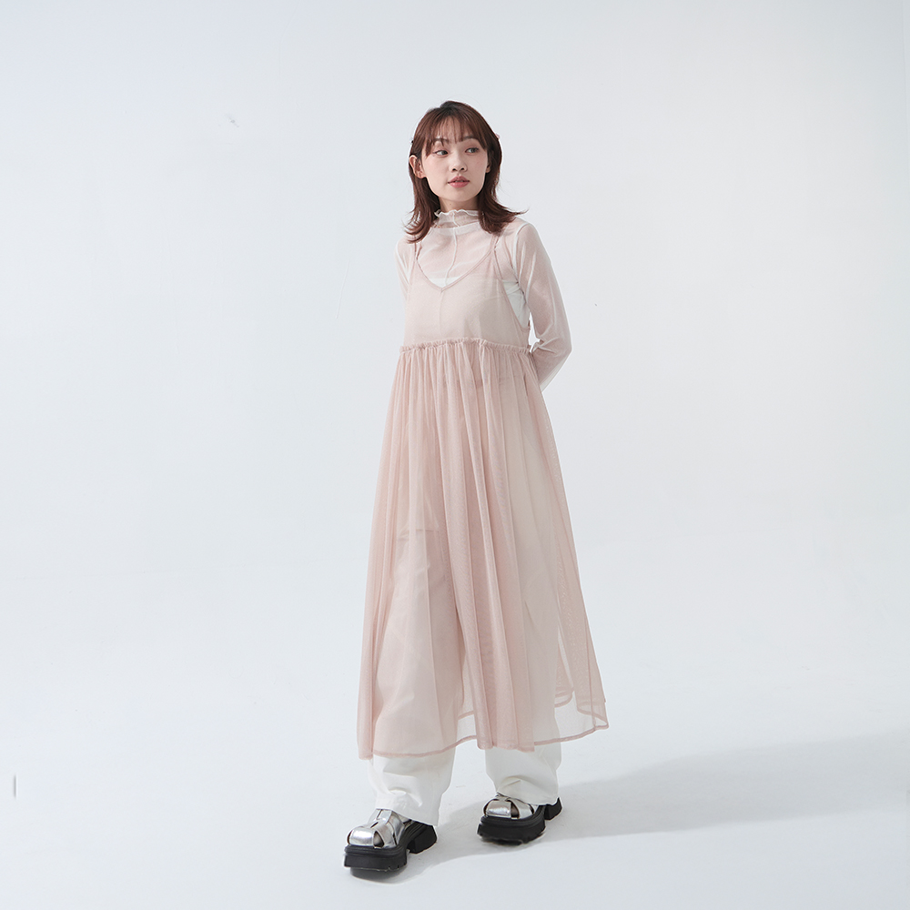 チュールデザインキャミロングジレ - ブルー