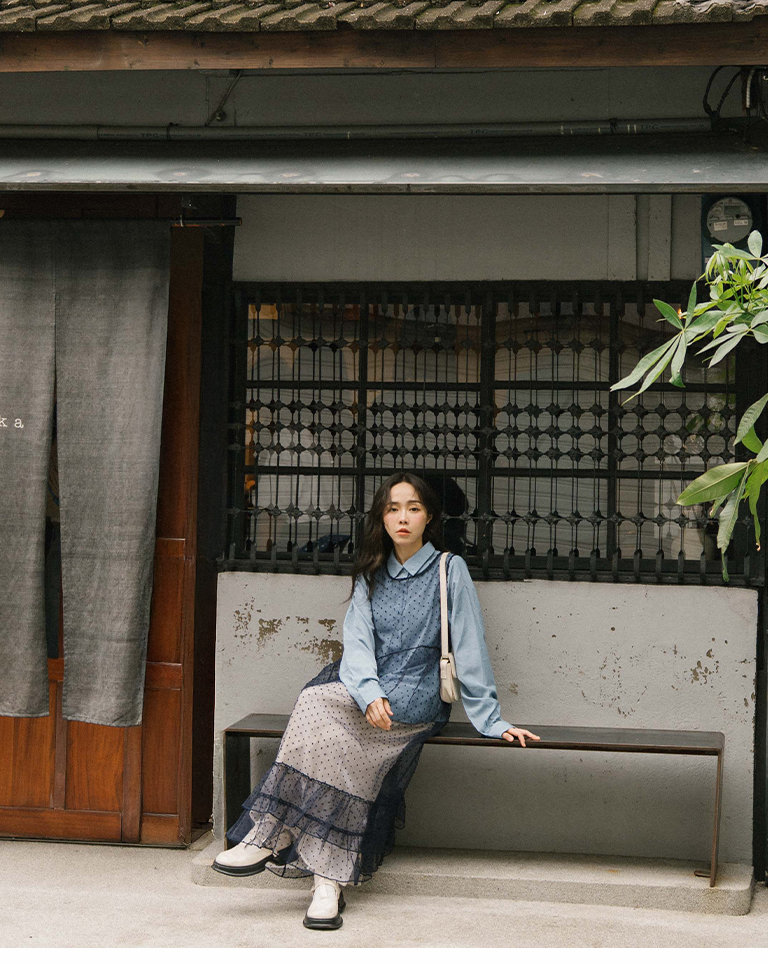 ドットシアーフリルタイジレ ネイビー