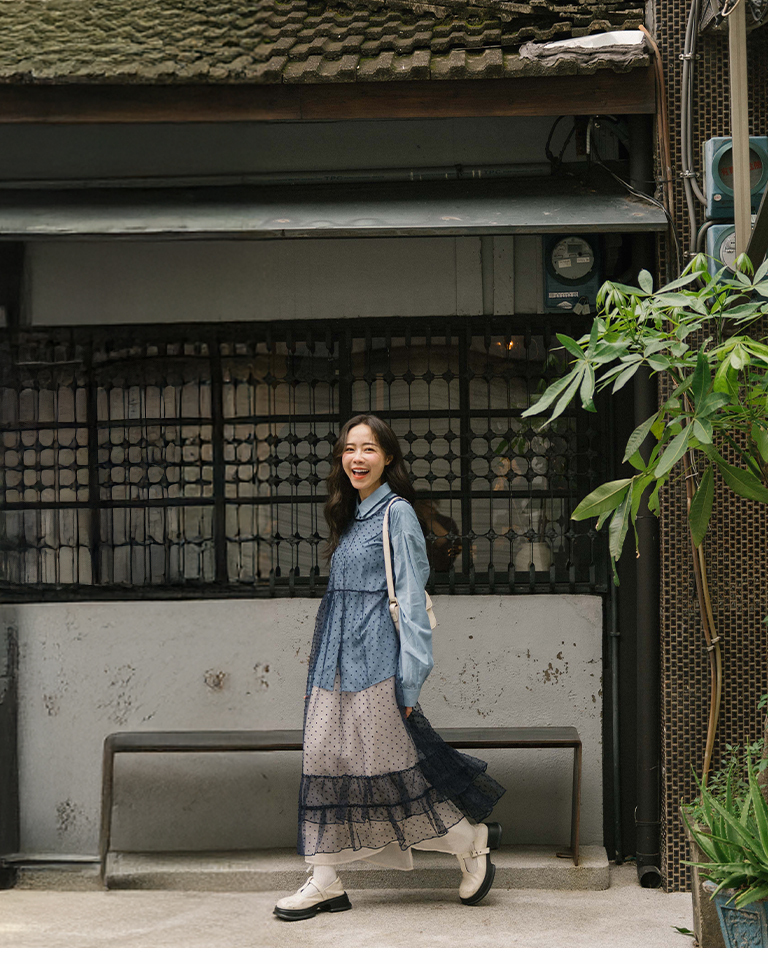 ドットシアーフリルタイジレ ネイビー