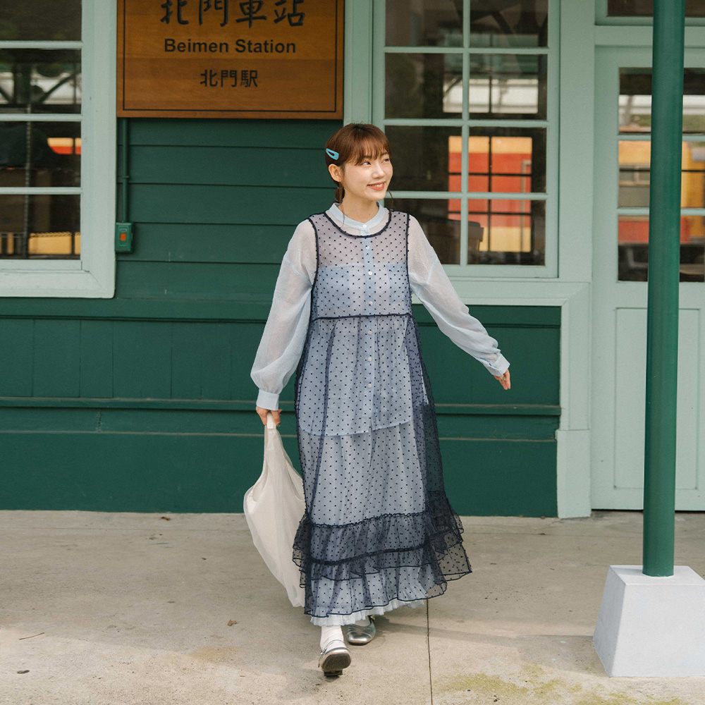 ドットシアーフリルタイジレ ネイビー