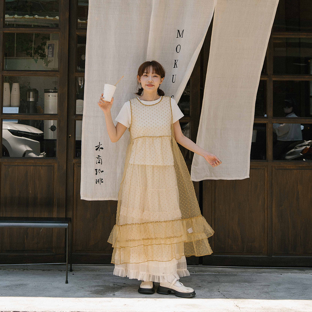 ドットシアーフリルタイジレ マスタード