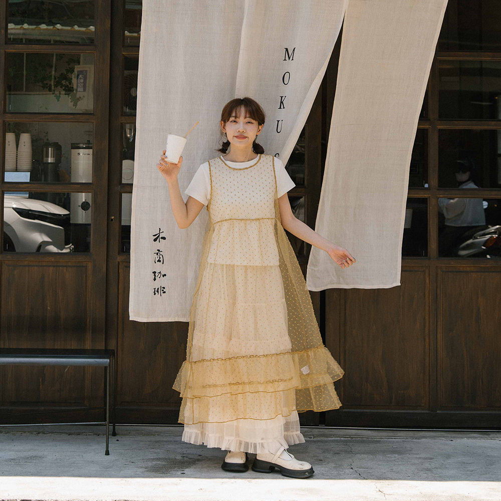 ドットシアーフリルタイジレ マスタード