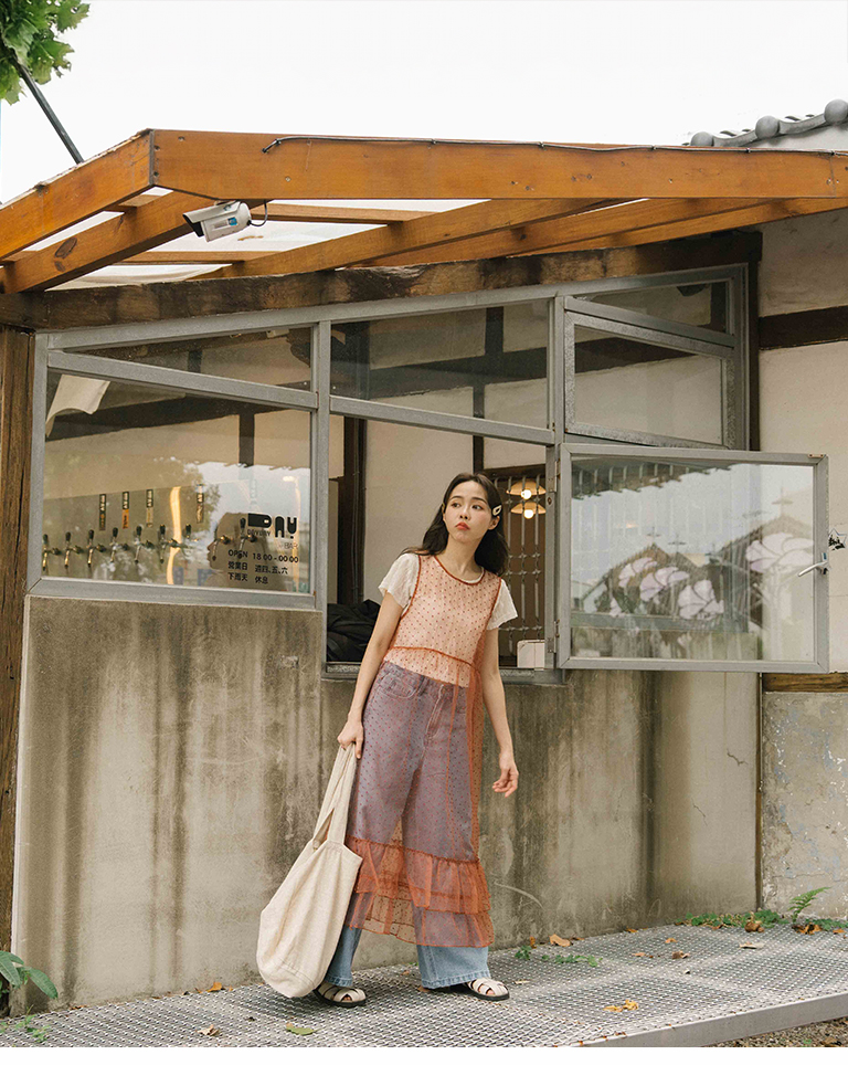 ドットシアーフリルタイジレ テラコッタ