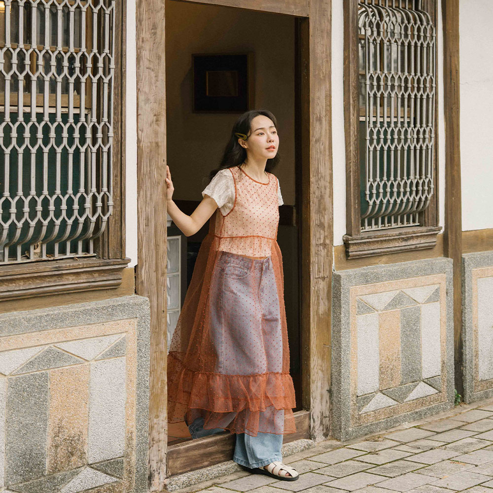 ドットシアーフリルタイジレ テラコッタ