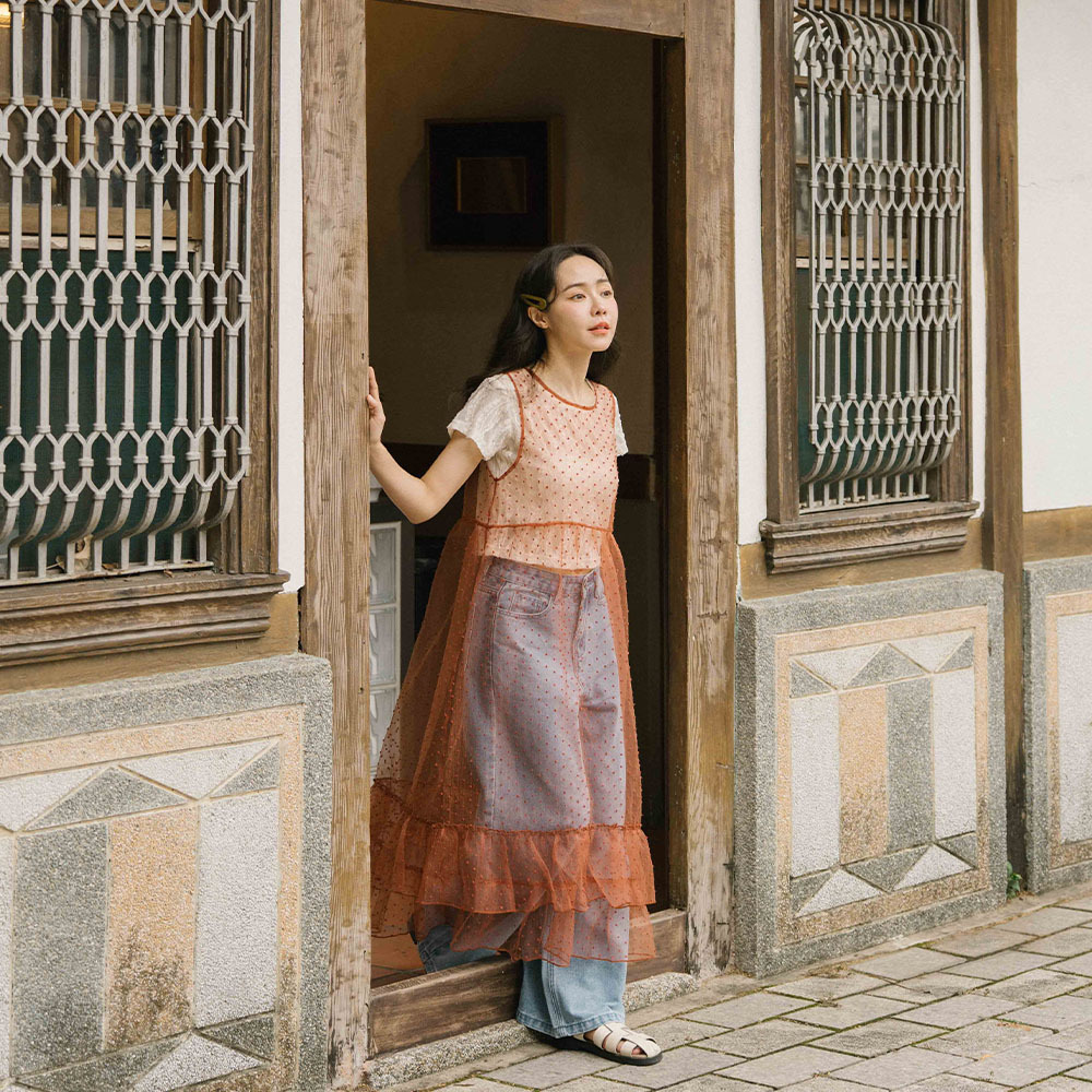 ドットシアーフリルタイジレ テラコッタ