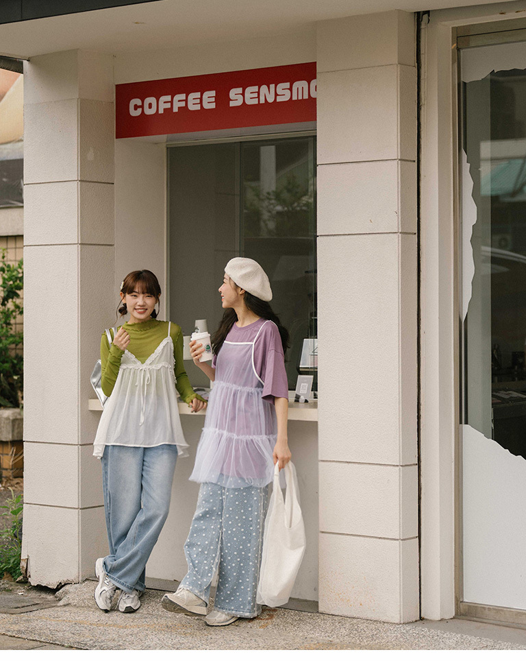 シアーフリルリボンキャミソール - ホワイト